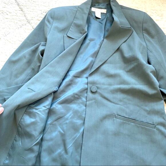 Tweeds Green Wool Blend Tie Belted Blazer Size 8 - Picture 6 of 11